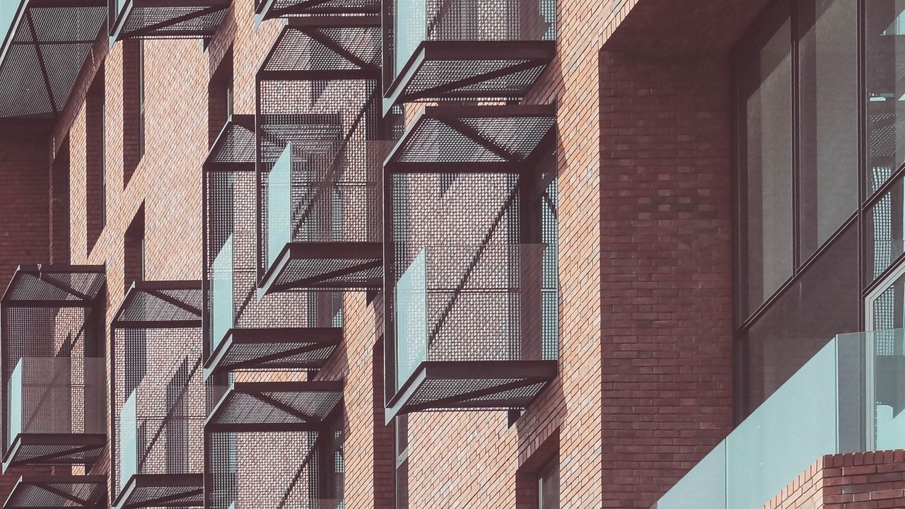 Wallpaper balconies, building, facade, bricks, architecture