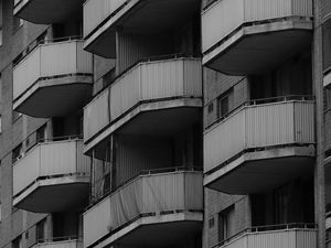 Preview wallpaper balconies, building, house, black and white