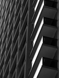 Preview wallpaper balconies, edges, facade, building, black and white