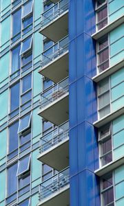 Preview wallpaper balconies, facade, windows, glass, blue
