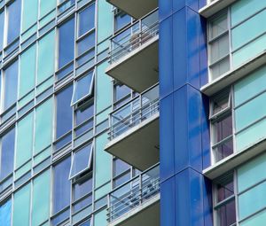 Preview wallpaper balconies, facade, windows, glass, blue