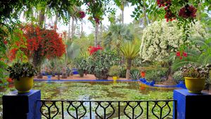 Preview wallpaper balcony, flowers, pots, pond, water-lilies