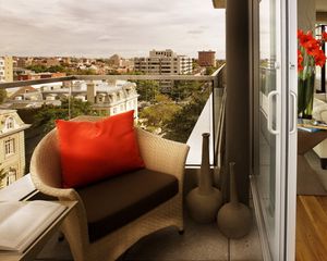 Preview wallpaper balcony, house, apartment, armchair, view