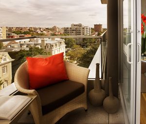 Preview wallpaper balcony, house, apartment, armchair, view