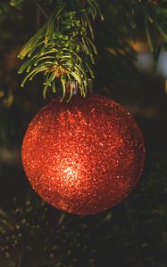 Preview wallpaper ball, christmas decoration, christmas tree, red, sequins, christmas, new year
