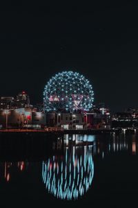 Preview wallpaper ball, construction, night city, lights, reflection