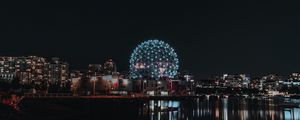 Preview wallpaper ball, construction, night city, lights, reflection