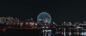 Preview wallpaper ball, construction, night city, lights, reflection