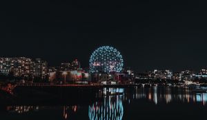 Preview wallpaper ball, construction, night city, lights, reflection