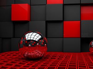 Preview wallpaper ball, cube, cubes, glass, metal, plastic
