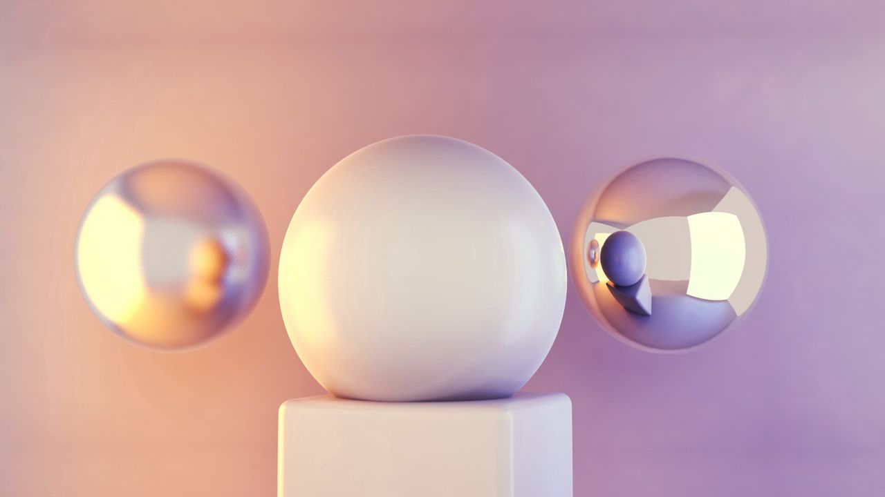 Wallpaper ball, cube, glass, white, silver