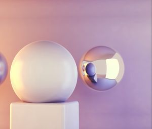 Preview wallpaper ball, cube, glass, white, silver