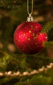 Preview wallpaper ball, decoration, red, tree, christmas, new year