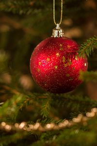 Preview wallpaper ball, decoration, red, tree, christmas, new year