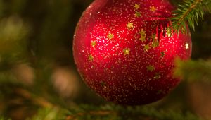 Preview wallpaper ball, decoration, red, tree, christmas, new year