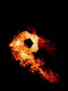Preview wallpaper ball, fire, football, dark background, flame
