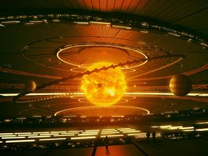 Preview wallpaper ball, fire, glow, planet, art