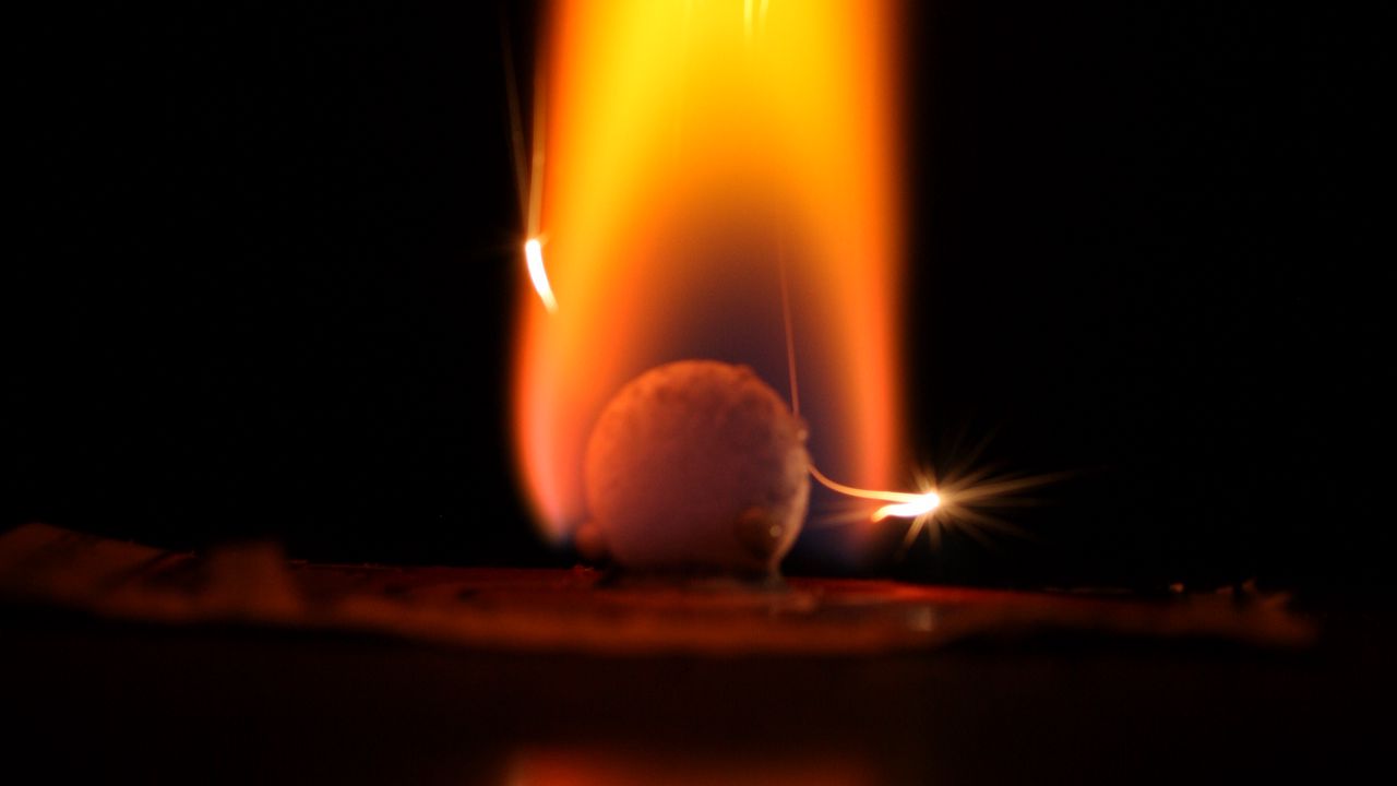 Wallpaper ball, flame, fire, dark, sparks