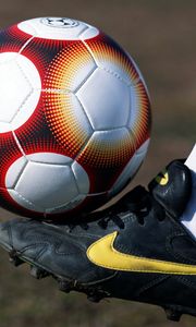 Preview wallpaper ball, foot, football, football boots, field