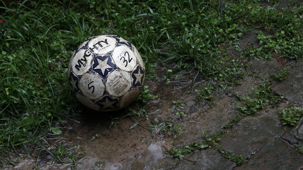 Wallpaper ball, football, dirt, grass