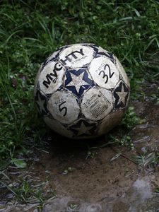 Preview wallpaper ball, football, dirt, grass