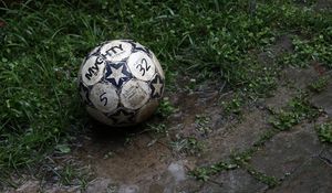 Preview wallpaper ball, football, dirt, grass