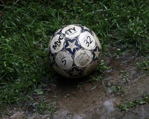 Preview wallpaper ball, football, dirt, grass