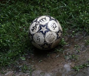 Preview wallpaper ball, football, dirt, grass