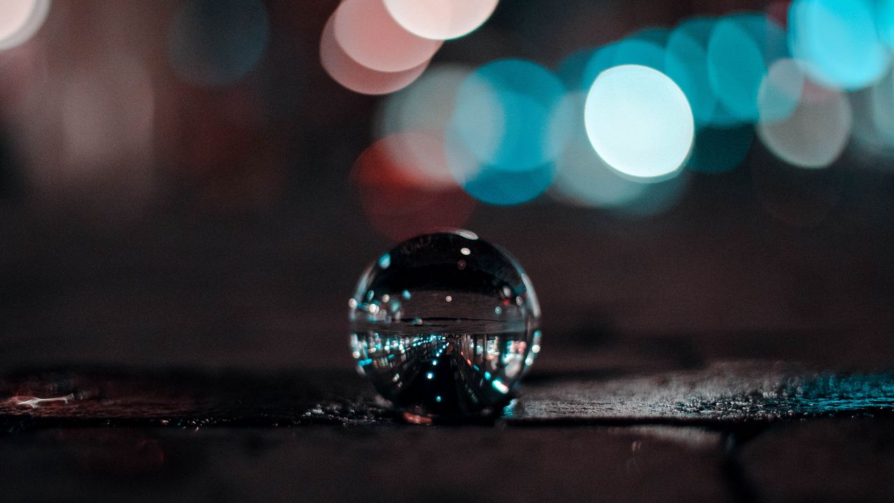Wallpaper ball, glass, glare, bokeh, reflection, macro, closeup