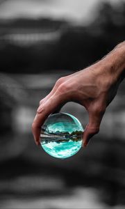 Preview wallpaper ball, glass, hand, transparent, reflection