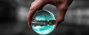 Preview wallpaper ball, glass, hand, transparent, reflection