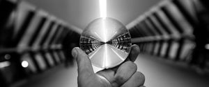 Preview wallpaper ball, glass, hand, black and white