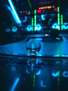 Preview wallpaper ball, glass, neon, reflection, blue