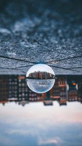 Preview wallpaper ball, glass, reflection, building, blur
