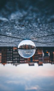Preview wallpaper ball, glass, reflection, building, blur