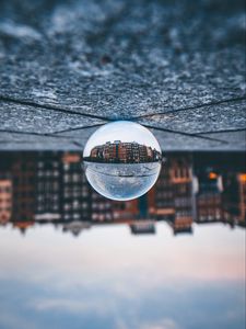 Preview wallpaper ball, glass, reflection, building, blur