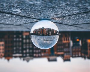 Preview wallpaper ball, glass, reflection, building, blur