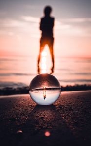 Preview wallpaper ball, glass, reflection, silhouette