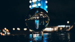 Preview wallpaper ball, glass, reflection, glare, bokeh, night