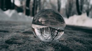 Preview wallpaper ball, glass, reflection, macro, blur, snow, trees