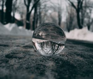 Preview wallpaper ball, glass, reflection, macro, blur, snow, trees