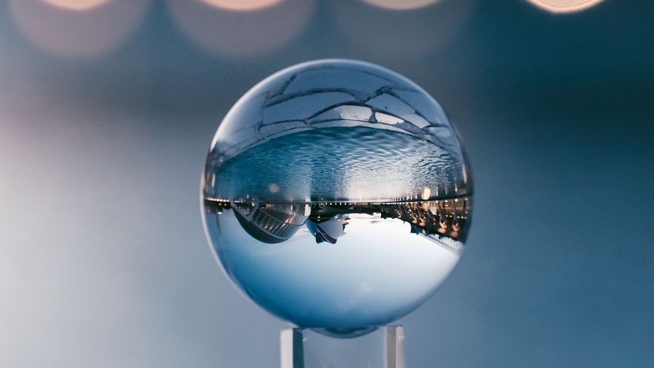 Wallpaper ball, glass, reflection, sphere, blur, bokeh