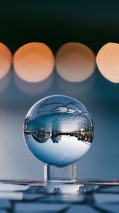 Preview wallpaper ball, glass, reflection, sphere, blur, bokeh