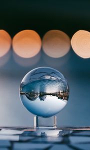 Preview wallpaper ball, glass, reflection, sphere, blur, bokeh