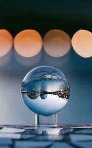 Preview wallpaper ball, glass, reflection, sphere, blur, bokeh