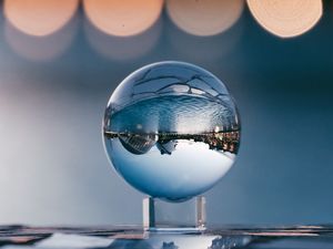 Preview wallpaper ball, glass, reflection, sphere, blur, bokeh