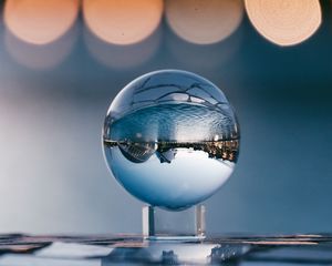 Preview wallpaper ball, glass, reflection, sphere, blur, bokeh