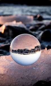 Preview wallpaper ball, glass, shore, reflection, stones