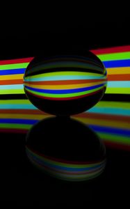 Preview wallpaper ball, glass, stripes, reflection, darkness