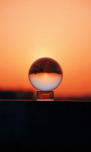 Preview wallpaper ball, glass, sunset, reflection, sky, macro